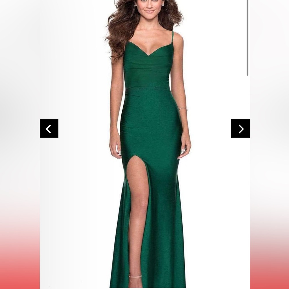 La Femme Emerald Green Maxi Dress with Slit